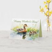 Bewerkbare Moeder Eend en Kuikentjes Moederdag Kaart (Gele Bloem)