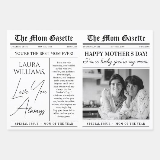 Bewerkbare Moederdag Krant Bloemenboeket Inpakpapier Vel (Voorkant)