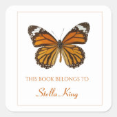 Bewerkbare monarch Butterfly-boekplaat Vierkante Sticker (Voorkant)