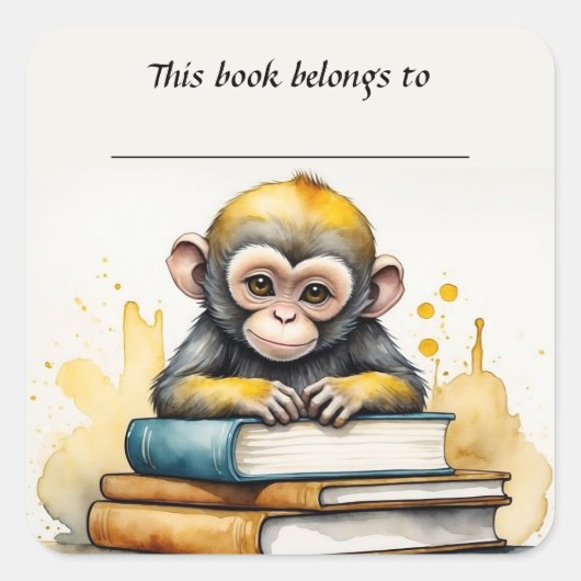 Bewerkbare Monkey en Boeken Bookplate Sticker (Voorkant)