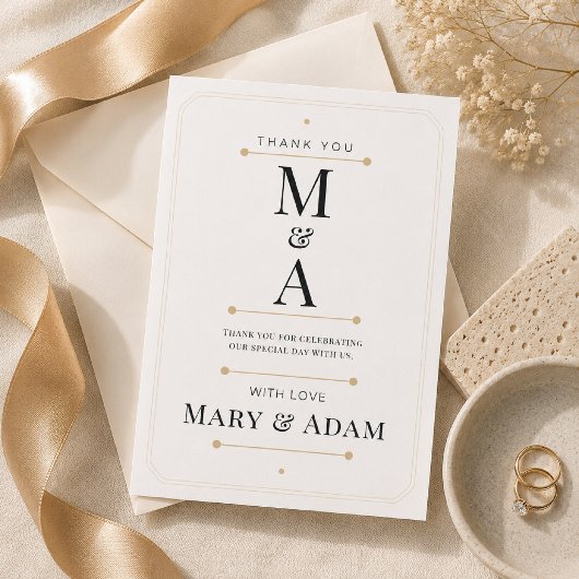 Bewerkbare Monogram Minimale Luxe Bedankkaart RSVP Kaartje