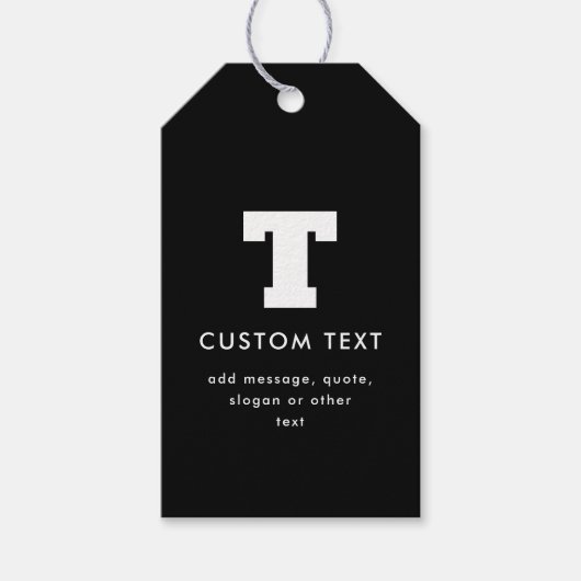 Bewerkbare monogramtekst | Zwart & Wit Cadeaulabel (Voorkant)
