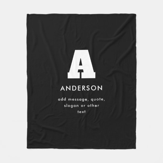 Bewerkbare monogramtekst | Zwart & Wit Fleece Deken (Voorkant)