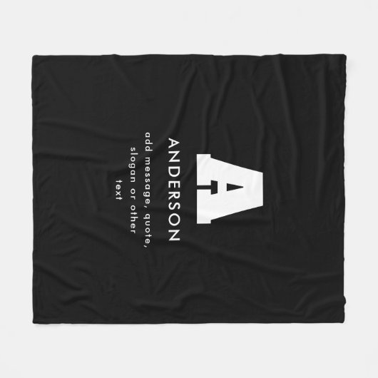 Bewerkbare monogramtekst | Zwart & Wit Fleece Deken (Voorkant (Horizontaal))