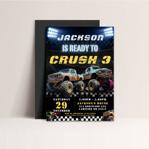bewerkbare Monster Truck Boys Verjaardagsfeestje Kaart