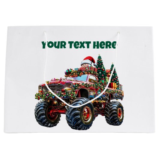 Bewerkbare Monster Truck Christmas Gift Bag Groot Cadeauzakje (Voorkant)