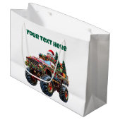 Bewerkbare Monster Truck Christmas Gift Bag Groot Cadeauzakje (Voorkant Gekanteld)