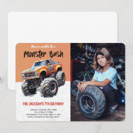 Bewerkbare Monster Truck Verjaardag Foto Kaart