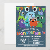 Bewerkbare Monster Verjaardagsfeestuitnodiging Kaart (Voorkant / Achterkant)