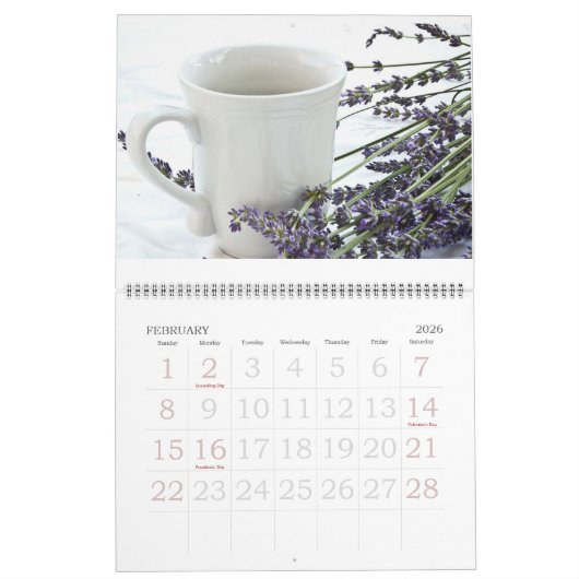 Bewerkbare mooie lavendel kalender (Feb 2026)