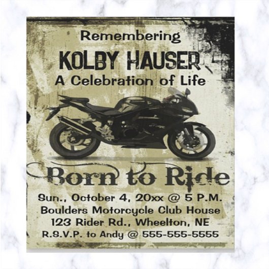 Bewerkbare Motorcycle Celebration of Life Kaart