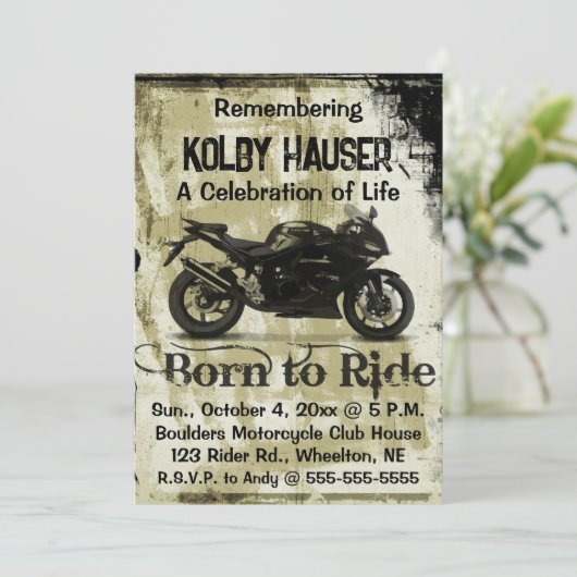 Bewerkbare Motorcycle Celebration of Life Kaart (Staand voorkant)