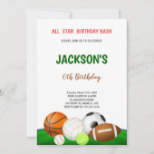 Bewerkbare multi-sport feestuitnodiging voor jonge kaart (Voorkant)