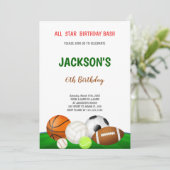 Bewerkbare multi-sport feestuitnodiging voor jonge kaart (Staand voorkant)