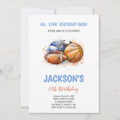 Bewerkbare Multi-Sport Party Uitnodiging voor Jong (Voorkant)