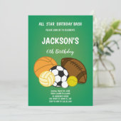 Bewerkbare Multi-Sport Party Uitnodiging voor Jong (Staand voorkant)