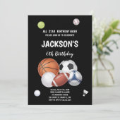 Bewerkbare Multi-Sport Party Uitnodiging voor Jong (Staand voorkant)