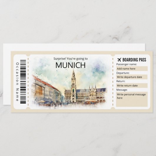 Bewerkbare München Vliegticket Duitsland Boarding  Kaart (Voorkant / Achterkant)