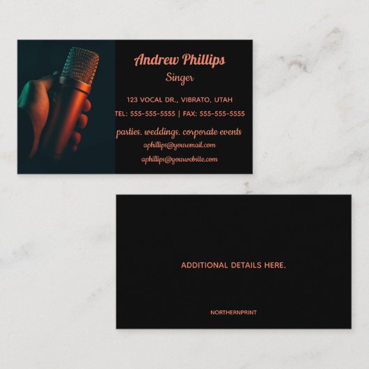 Bewerkbare Muzikanten Microfoon Foto Visitekaartje (Voorkant / Achterkant)