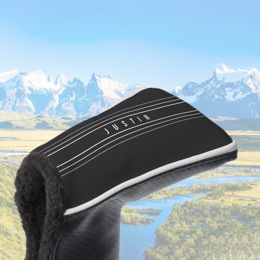Bewerkbare naam en geometrische strepen | Zwart-wi Golfheadcover