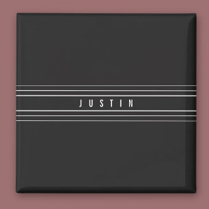 Bewerkbare naam en geometrische strepen   Zwart-wi Magneet