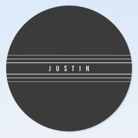 Bewerkbare naam en geometrische strepen | Zwart-wi Ronde Sticker