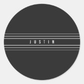 Bewerkbare naam en geometrische strepen | Zwart-wi Ronde Sticker (Voorkant)