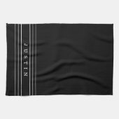 Bewerkbare naam en geometrische strepen | Zwart-wi Theedoek (Horizontaal)