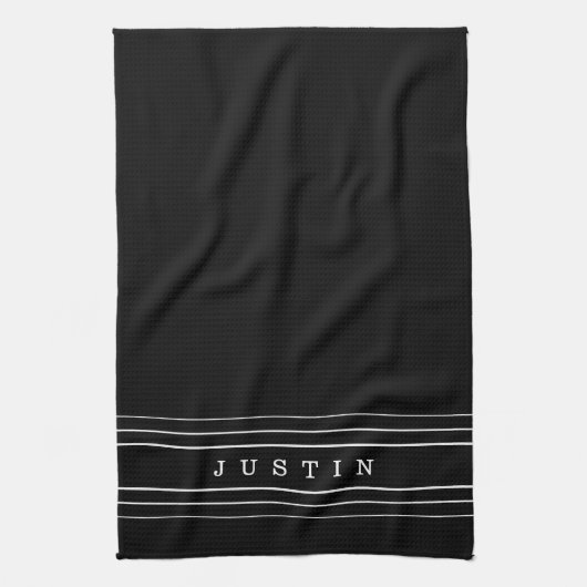 Bewerkbare naam en geometrische strepen | Zwart-wi Theedoek (Verticaal)