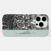 BEWERKBARE naam Glitter Bokeh grafiet & salie groe Case-Mate iPhone Case (Achterkant (horizontaal))