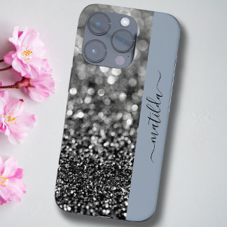 BEWERKBARE naam Glitter Bokeh grafiet & stoffig bl iPhone 16 Pro Hoesje