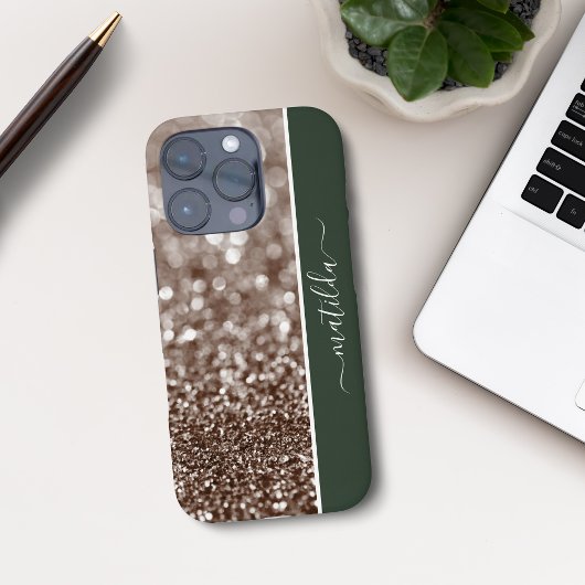 BEWERKBARE naam Glitter Bokeh koper en diepgroen Case-Mate iPhone Case