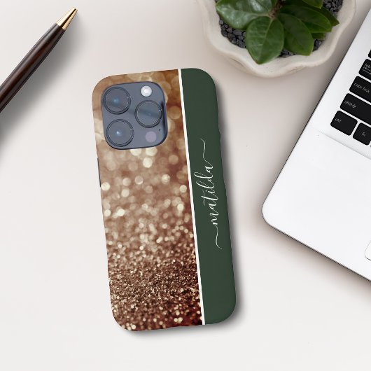BEWERKBARE naam Glitter Bokeh roos goud & diepgroe Case-Mate iPhone Case