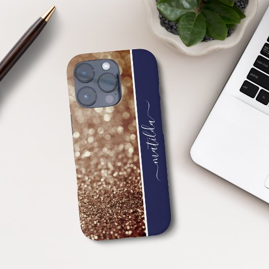 BEWERKBARE naam Glitter Bokeh roos goud & rijk bla Case-Mate iPhone Case