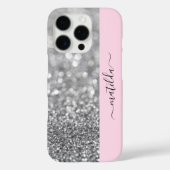 BEWERKBARE naam Glitter Bokeh silver & baby pink Case-Mate iPhone Case (Achterkant)