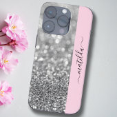 BEWERKBARE naam Glitter Bokeh silver & baby pink Case-Mate iPhone Case