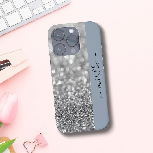 BEWERKBARE naam Glitter Bokeh zilver & stoffig bla Case-Mate iPhone Case