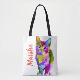 bewerkbare naam hedendaagse kunststofkat tote bag