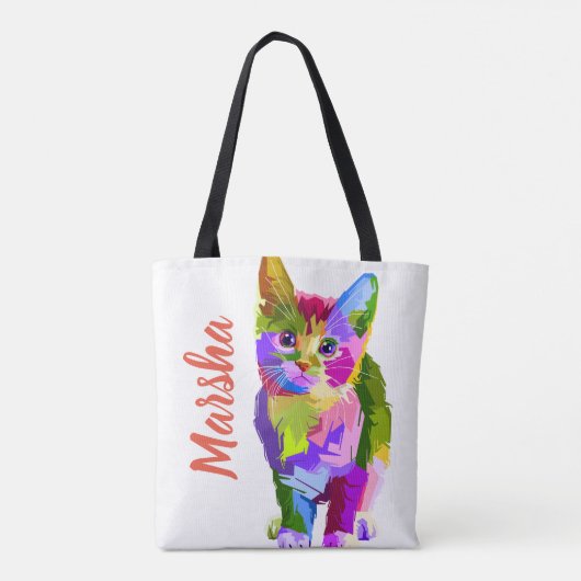  bewerkbare naam hedendaagse kunststofkat tote bag (Achterkant)