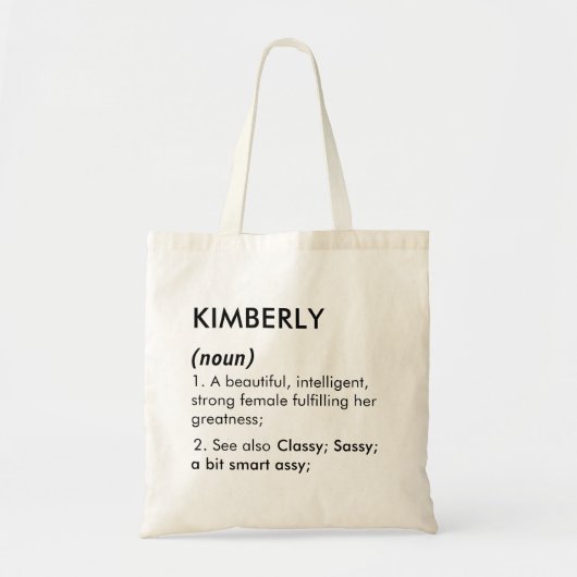 Bewerkbare naam Kimberly definitie, aangepaste naa Tote Bag (Voorkant)