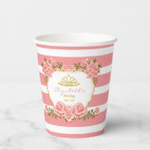 Bewerkbare naam, roze bloemprinses verjaardag papieren bekers (Achterkant)