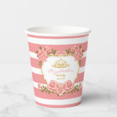 Bewerkbare naam, roze bloemprinses verjaardag papieren bekers (Voorkant)