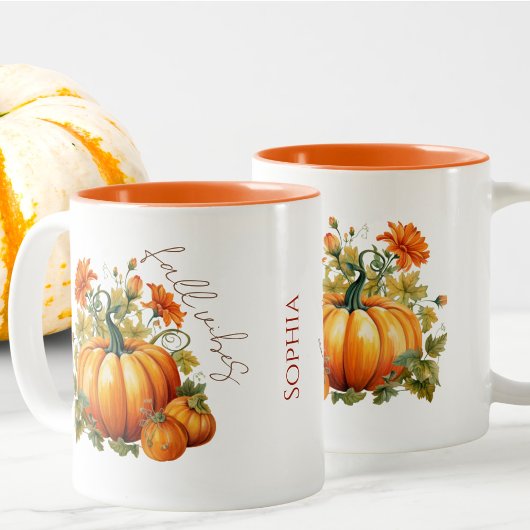 Bewerkbare naam Schattigee Oranje Pumpkin Patch He Tweekleurige Koffiemok