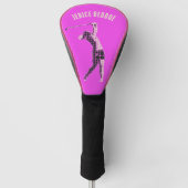 Bewerkbare naam Vrouw Golfer op Roze Golfheadcover (Voorkant)