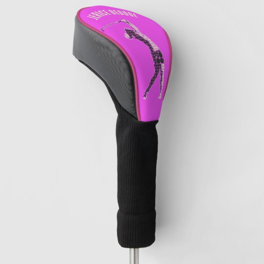 Bewerkbare naam Vrouw Golfer op Roze Golfheadcover (Schuin)
