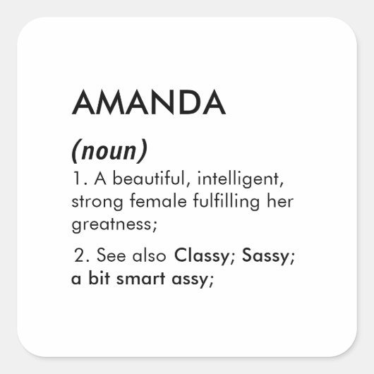 Bewerkbare naamdefinitie Amanda, aangepaste naam Vierkante Sticker (Voorkant)