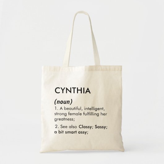 Bewerkbare naamdefinitie Cynthia, aangepaste naam Tote Bag (Voorkant)