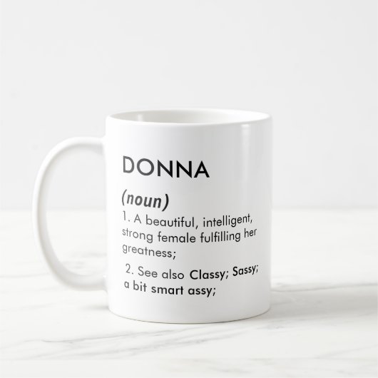 Bewerkbare naamdefinitie Donna, aangepaste naam Koffiemok (Links)