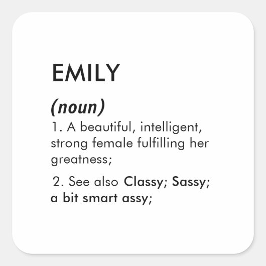 Bewerkbare naamdefinitie Emily, aangepaste naam Vierkante Sticker (Voorkant)