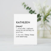 Bewerkbare naamdefinitie Kathleen, aangepaste naam Briefkaart (Staand voorkant)